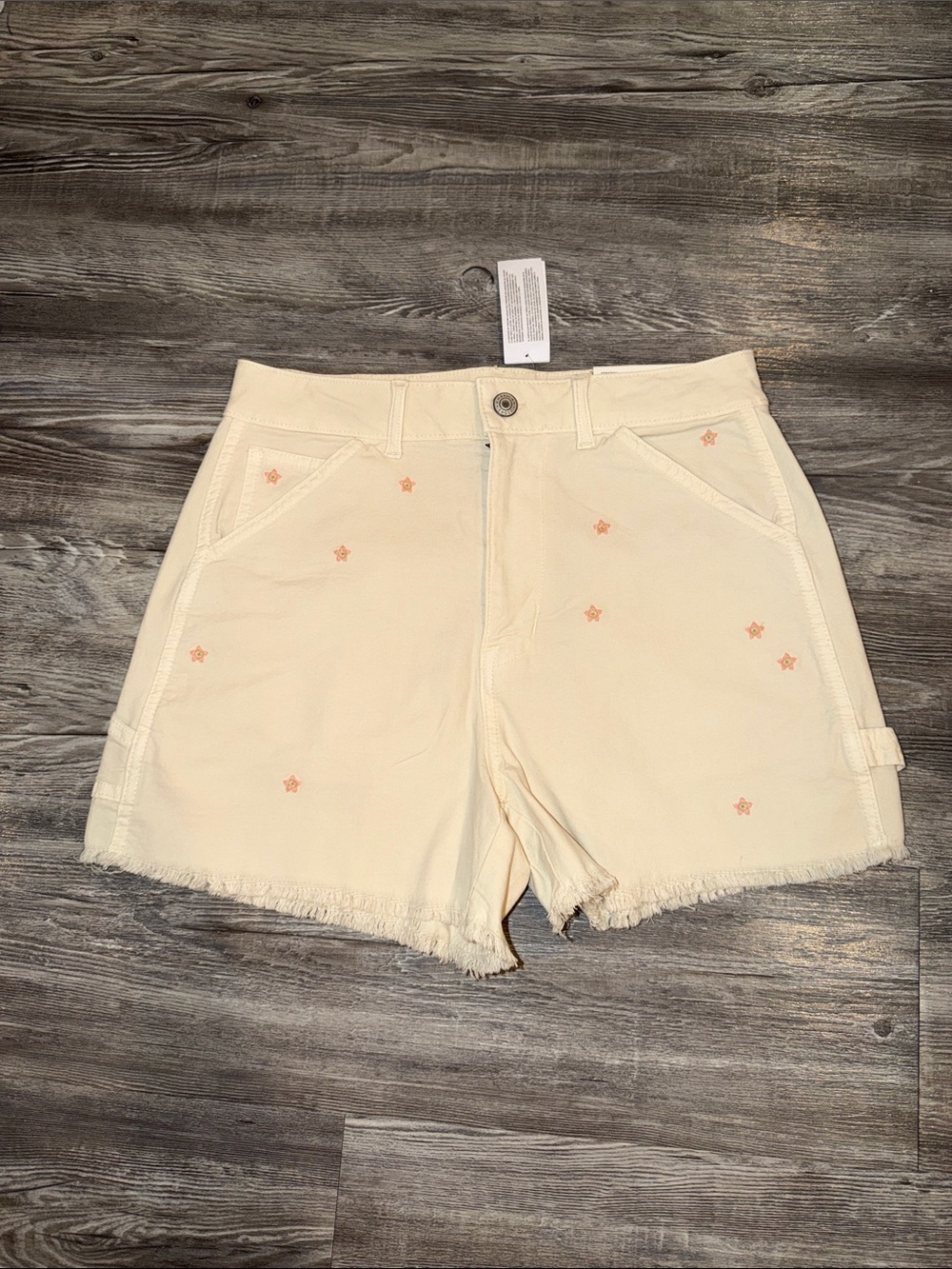 American Eagle Outfitters Cream Flower-Embroidered Jean Shorts